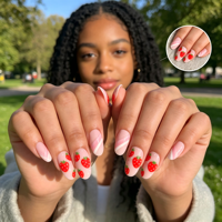 Ongles press-on de longueur moyenne, forme amande, imprimé fraise, en ABS, 24 pièces, faux ongles, pour salon de manucure
