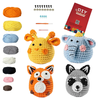 Kit de crochet en coton pour cerf, éléphant, renard, chien 4-en-1 avec instructions vidéo en anglais, jouets en peluche au crochet 12+