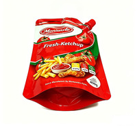 Sachets souples personnalisés imprimés flexo en aluminium alimentaire PET NY PE avec bec verseur latéral pour ketchup