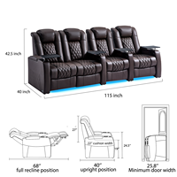Moderne Heimkino-Sitzgruppe aus hochwertigem Vollnarbenleder mit 4 Sitzen, Dual-Motor, USB-C, Ablage und Stauraum