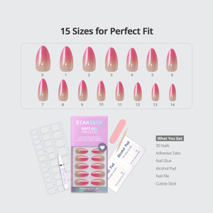 Faux ongles BTArtbox moyens en amande avec colle, vente en gros, en gel souple, rose ombré chromé, faits à la main, de luxe, à presser, en vrac - Product Image 2