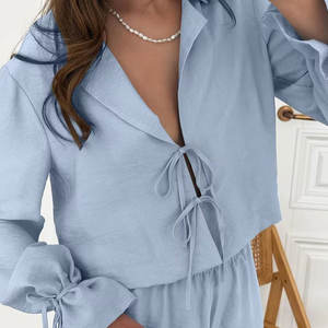 Conjunto de <span class=keywords><strong>Pijama</strong></span> para <span class=keywords><strong>Mujer</strong></span>, Cárdigan, Conjunto de <span class=keywords><strong>Pijama</strong></span>, Conjunto de <span class=keywords><strong>Pijama</strong></span> con Cordones, Mangas Largas con Volantes, Pantalones, Dos Piezas, Ropa de Dormir de Algodón para <span class=keywords><strong>Mujer</strong></span> - Product Image 2