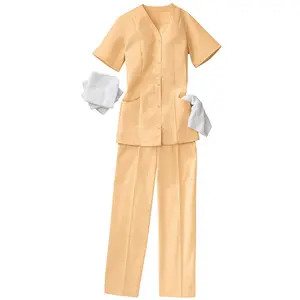Ensemble d'uniformes de femmes de ménage, tunique et pantalon à ceinture élastique 100% Polyester à manches courtes