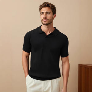 폴로 셔츠 얇은 턴다운 칼라 다용도 니트 솔리드 컬러 라이트 성숙한 통근 짧은 필링 방지 여름 기본 남성 - Product Image 3
