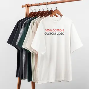 Großhandel Custom 300Gsm Schwergewicht 100% Baumwolle Plus Size Herren Vintage Acid Wash T-Shirt