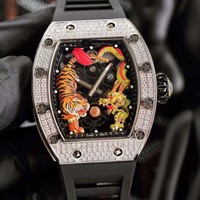 Montre Mécanique Automatique Tourbillon de Luxe Homme, Nouveau Design Personnalisé OEM, Squelette Dragon Tigre Sertie de Diamants