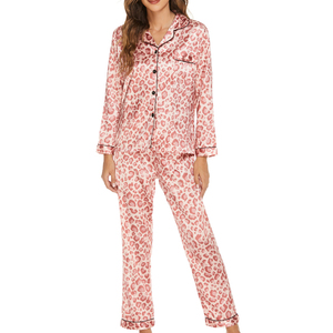 Conjunto de Pijama de Manga Larga para Mujer, Transpirable, Ligero, de Satén Tejido, Suave y Liso, con Pantalones Largos para Todas las Temporadas - Product Image 2