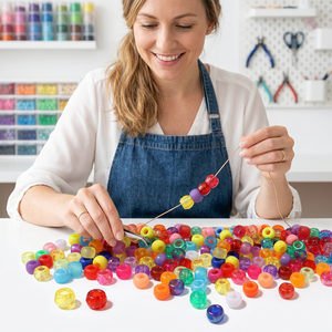 6x9mm <b>Large</b> Hole Round Dual Tone Acrylic Plastic & Lucite High Quality Customizable Barrel Beads for DIY Jewelry Keychains Bulk - Product Image 1
