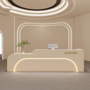 Mostrador de Recepción Blanco <span class=keywords><strong>para</strong></span> Salón de Belleza, Mueble Curvo <span class=keywords><strong>para</strong></span> Salón, Mostrador de Recepción Pequeño, Mostrador Frontal - Product Image 2