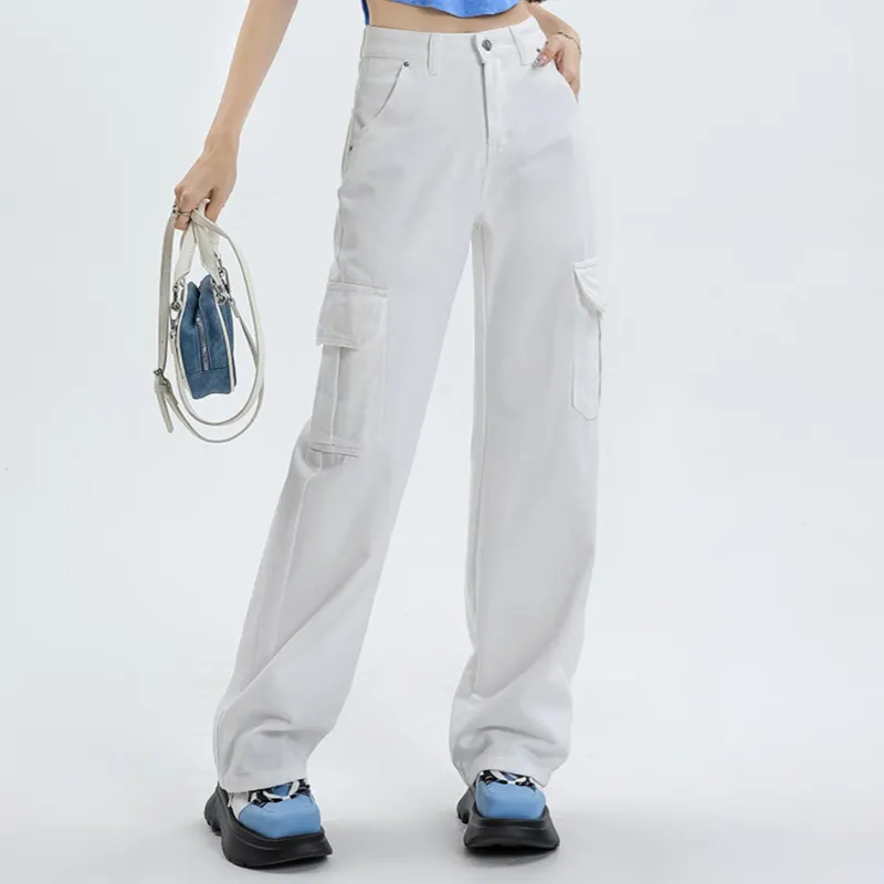 Hot Fashion Custom Kleding Witte Multi Pantalones Lange Dames Werk Broek Casual Dames Jeans Cargo Broek