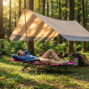 Tumbona con Capacidad para 130 kg, Estructura de Hierro Negro, Tela Oxford Rosa - Product Image 4