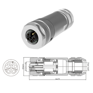 Enchufe Industrial M12 Ip67 impermeable código K 4 + PE 5 pines conector de prensado de tornillo totalmente metálico blindado macho hembra montaje de campo DIN - Product Image 5