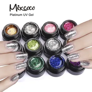 Mixcoco Label Pribadi Kustom Led Uv Kuku Lapisan Enamel Kuku Emas Platinum Glitter Shinning Gel Natal 2022