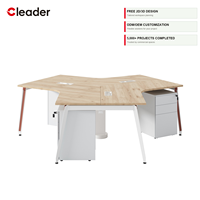 Bureau en banc ouvert 4 places avec cadre en A en cuivre, pieds inclinés, plateau en mélamine, poste de travail de bureau, cloison acoustique