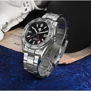 Reloj San Martin SN0130G de 42 mm para Hombre, NH34 GMT, Esfera de Nácar Natural, Fecha a las 3 Horas, Automático, Cristal de Zafiro, Luminoso Azul BGW-X1, Reloj de Vestir - Product Image 4