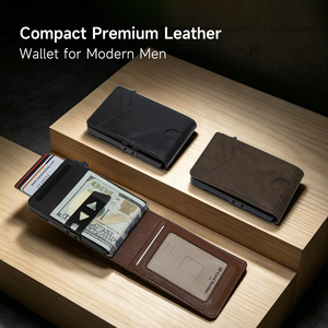 Porte-cartes intelligent en métal anti-RFID Casekey, portefeuille pop-up en cuir véritable de qualité supérieure avec fermeture magnétique et poche à monnaie - Product Image 6