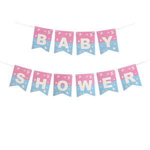 <span class=keywords><strong>Guirlande</strong></span> de fanions en papier <span class=keywords><strong>rose</strong></span> et bleu pour la fête de bienvenue du nouveau-né, décorations de fête prénatale, accessoire photo - Product Image 4