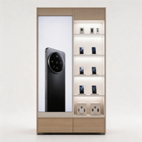 Présentoir d'accessoires pour téléphones portables et montres connectées avec éclairage LED, comptoir d'îlot en bois pour magasin, étagère de présentation