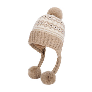 <span class=keywords><strong>Bonnet</strong></span> d'hiver en tricot acrylique chaud pour femmes, <span class=keywords><strong>pompon</strong></span>, boule en peluche, protection des oreilles épaisses, <span class=keywords><strong>bonnet</strong></span> coupe-vent. - Product Image 5