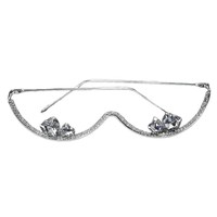 Monture de lunettes tendance en métal semi-cerclée avec strass géométriques, incrustations de diamants haut de gamme, pour soirée, monture demi-cerclée transparente