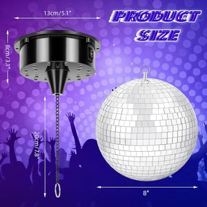 Moteur suspendu de 20cm, <span class=keywords><strong>boule</strong></span> disco à miroir, moteur rotatif à piles, 4 couleurs de lumière, lumière de décoration de fête disco - Product Image 4