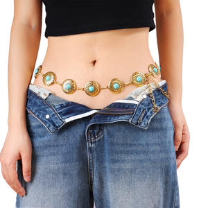 Cadena de Cintura con Flores Turquesa Doradas, Cadena Corporal de Aleación de Zinc, Estilo Étnico, para Uso Diario - Product Image 2