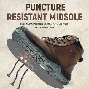 Bottes de sécurité en cuir Crazy Horse résistantes à l'usure, antistatiques, anti-impact, antidérapantes, résistantes à l'huile et anti-perforation - Product Image 4