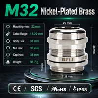 Presse-étoupe en laiton nickelé M32 étanche IP68 pour câbles de 15-22 mm, certifié CE RoHS, vente directe usine