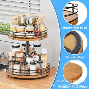 Étagère de rangement rotative en bois à 2 niveaux pour salle de bain, organiseur de maquillage avec étagère tournante, utilisation sur bureau - Product Image 5