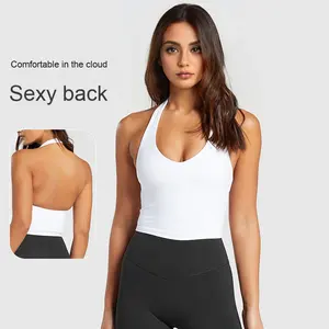 Soutien-gorge de Yoga haute intensité haut sport <span class=keywords><strong>dos</strong></span> <span class=keywords><strong>nu</strong></span> licou gilet antichoc froncé respirant imprimé actif Spandex Sensation nue - Product Image 1