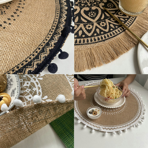 Luxushaus Schreibtischdekorationen groß 38cm Zoll rund Jute-Leinen Makramee-Tischtuch Platzschale für Hochzeitsfeiern - Product Image 4