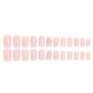 Uñas Postizas K037 Rosadas con Lazo Brillante y Diamantes de Imitación, Forma Ataúd, Estilo Hecho a Mano, Estética Dulce INS, ABS Premium, MOQ1 - Product Image 5