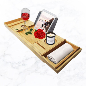 Bamboo Bathtub Rack With Cup Holder And <b>Tablet</b> <b>Stand</b> <b>For</b> Bathroom Relaxation - Product Image 1