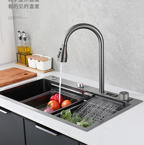 Thông Minh 1-Bát thả Vòi Nước Nhà Bếp LED Temp hiển thị Gunmetal màu xám thép không gỉ Thác sprayhead Bát duy nhất Máy Trạm - Product Image 4