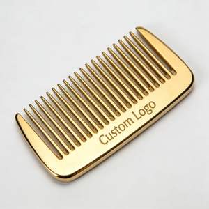 Peine para Barba de Metal Dorado con Logotipo Personalizado, de Aleación de Aluminio y Acero Inoxidable, Herramienta de Peinado para Caballero, Peine Portátil de Aleación de Zinc - Product Image 1