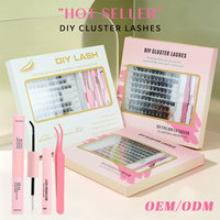 Kit d'extensions de cils en vison individuels et volumineux, avec adhésif et fixateur pour bouquets de cils, pour la vente en gros, personnalisable avec logo, pour revendeurs