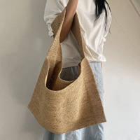 Sac fourre-tout en paille tressé à la main en raphia grande capacité pour femme – Idéal pour l'été, la plage, les vacances, les voyages – Tendance et décontracté