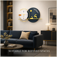 Horloge murale moderne en métal doré, design sculptural cerf, soleil et lune, décorative, pour salon, entrée, bureau, hôtel