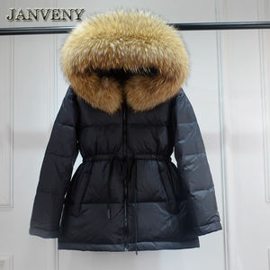 JANVENY Parka Invernale da Donna con Vera Pelliccia di Procione, Piumino Spesso Soffice e Caldo con Vita Regolabile, Cappotto Impermeabile in Piuma d'Anatra - Product Image 2
