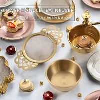 Lot de plusieurs infuseurs à thé en acier inoxydable avec double poignée, réutilisables, pour thé en vrac, avec plateau de récupération, couleur or et argent, pour tasses à thé