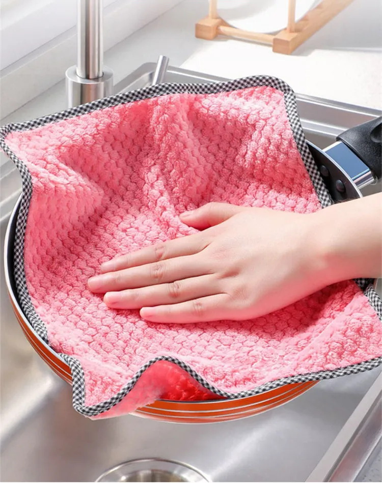 Kitchen Towel Rag Microfiber Kitchen Rag Dish Cloth Non-stick Oil Thickened Table Cleaning Cloth Absorbent Scouring Pad Home