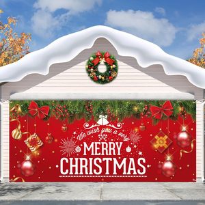 Feliz Navidad: Pancarta Roja <span class=keywords><strong>para</strong></span> Puerta de Garaje, Guirnalda de Pino, Lazos, Cajas de Regalo, Adornos, Cubierta <span class=keywords><strong>para</strong></span> Puerta de Garaje, Decoración <span class=keywords><strong>para</strong></span> Fiestas, Pancarta Personalizable - Product Image 1