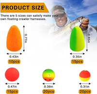 80 flotteurs de pêche en mousse Snell pour la pêche en surf, flotteurs ronds en forme de balle et cylindriques en mousse pour poisson-chat, truite et brochet