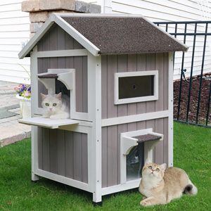 Weatherproof Outdoor <strong>Cat</strong> <strong>House</strong> for Feral <strong>Outside</strong> Wooden Stray <strong>Cat</strong> Shelter 2 Story Large <strong>House</strong> for 2-4 <strong>Cats</strong> With Balcony - Product Image 1