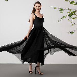 Ruolai ND020 Sexy canotta Chiffon abiti lunghi donna Elegent collo a barca <span class=keywords><strong>con</strong></span> <span class=keywords><strong>Tulle</strong></span> gonna nera abiti da festa - Product Image 1