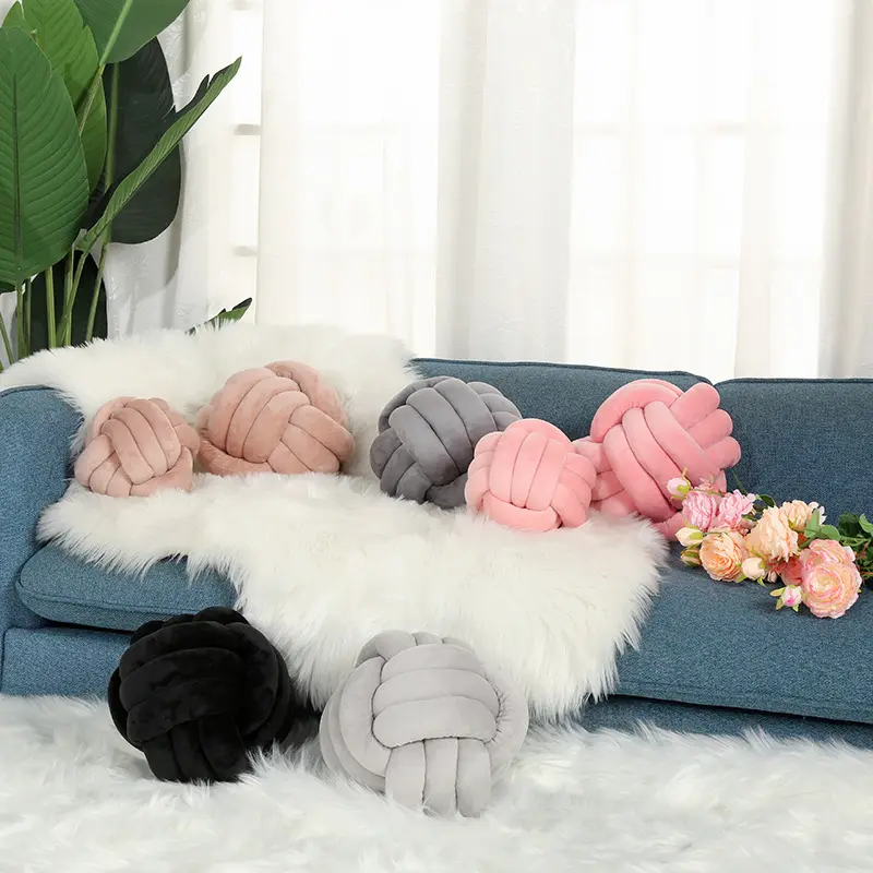 Nordic Handmade Accessories Decorative Sofa Seating Cushion Plush Stuffed Velvet Knot Ball Throw Pillows For Home Decor