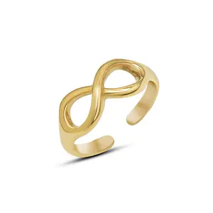 QX Custom Oem Fine Jewelry Vintage Infinity Alloy 18K Gold Plated Engagement Women Wedding Adjustable Open Rings Luxury