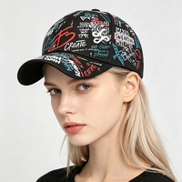 Gorra de Béisbol con Estampado de Letras de Graffiti, Visera Curva, Estilo Hip Hop Urbano, Ajustable, Informal de Negocios, Deportiva, de Lona