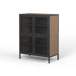 Aparador de almacenamiento de 4 puertas para uso en el hogar, mueble industrial para sala de estar, diseño de arcón de metal de acero