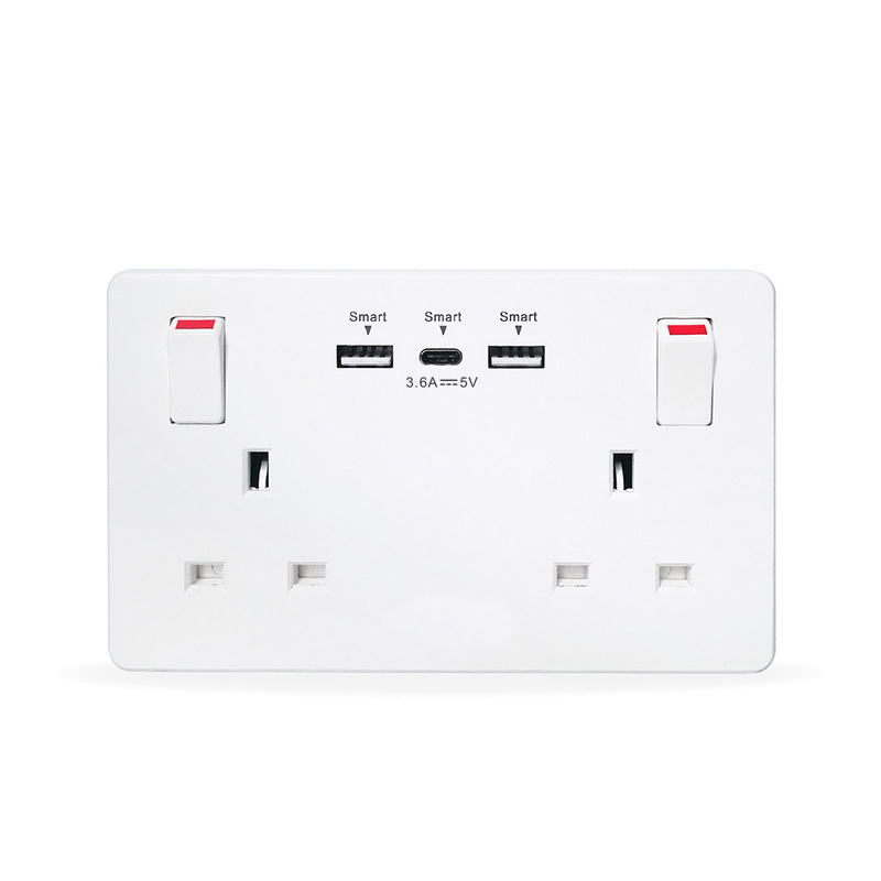 BG White Double Switched Socket With USB Charging - 2-Gang, 13A, Type A & C Ports 2 thumbnail image